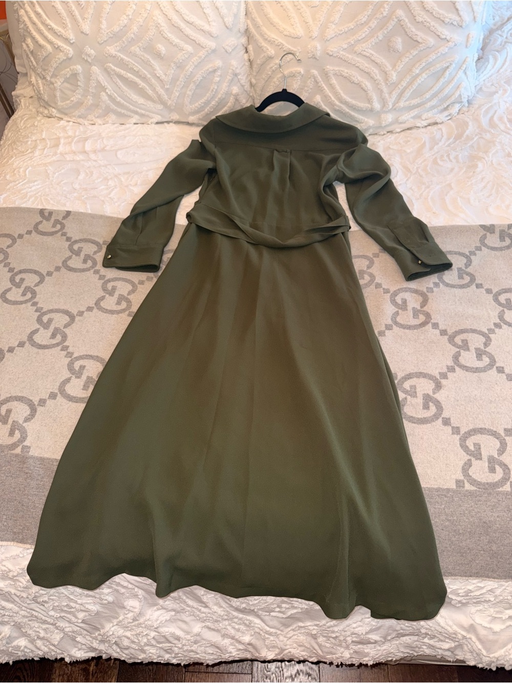 Lauren Ralph Lauren Surplice Georgette Olive Green Wrap Midi Dress - Elegant - Picture 12 of 14